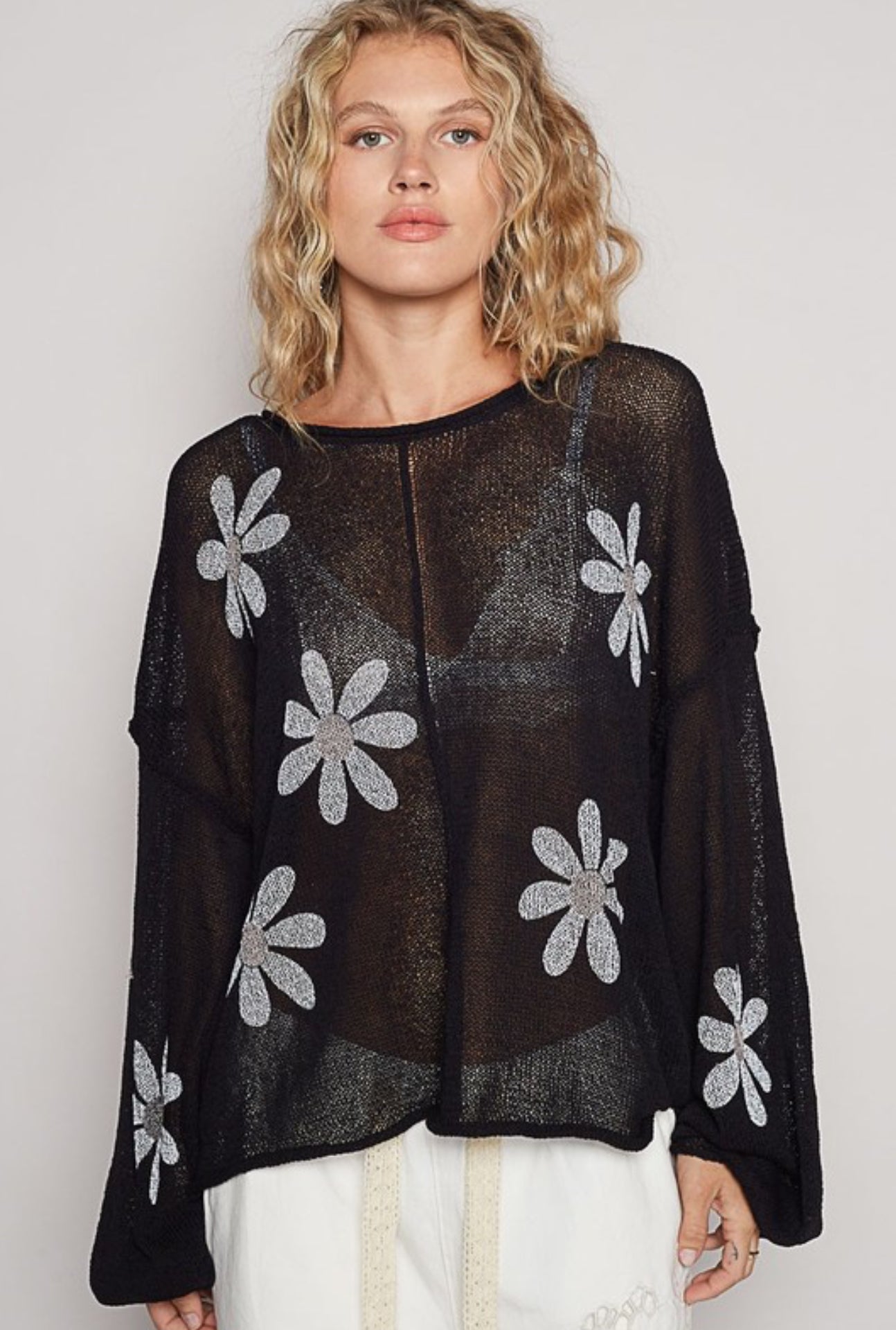 Oversize Flower Print Sweater