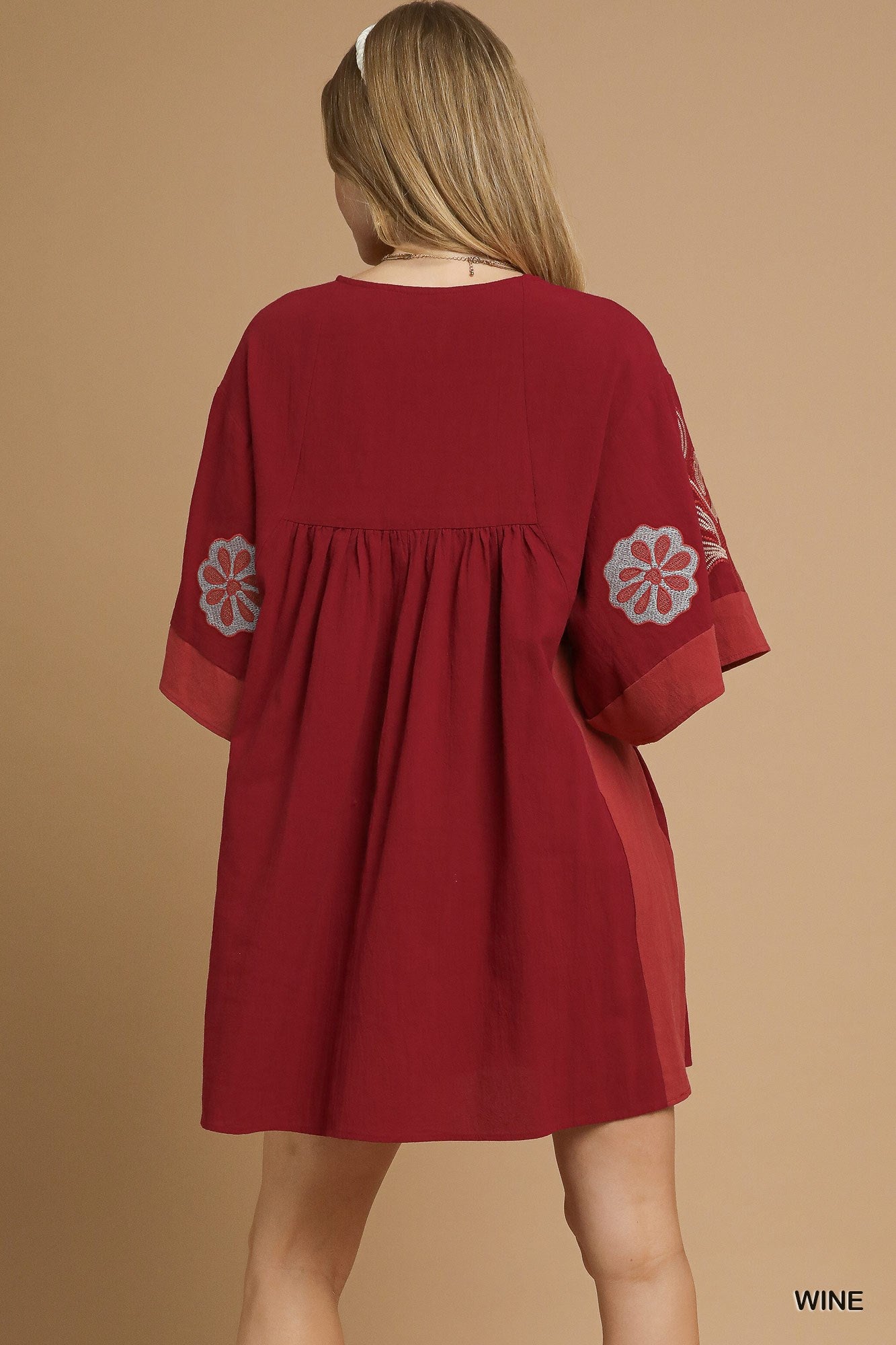 V Neck Flower Embroidery Dress