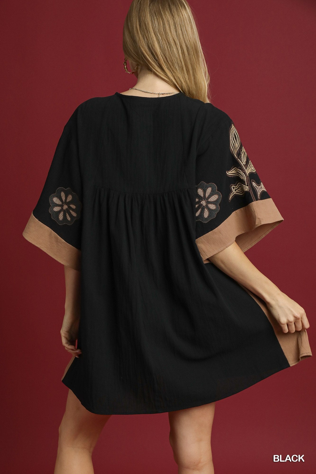 V Neck Flower Embroidery Dress