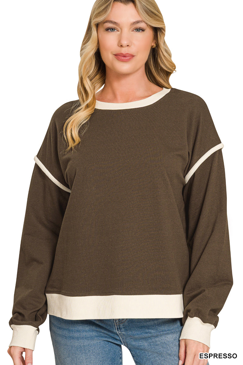 Zenana-FRENCH TERRY DROP SHOULDER PULLOVER