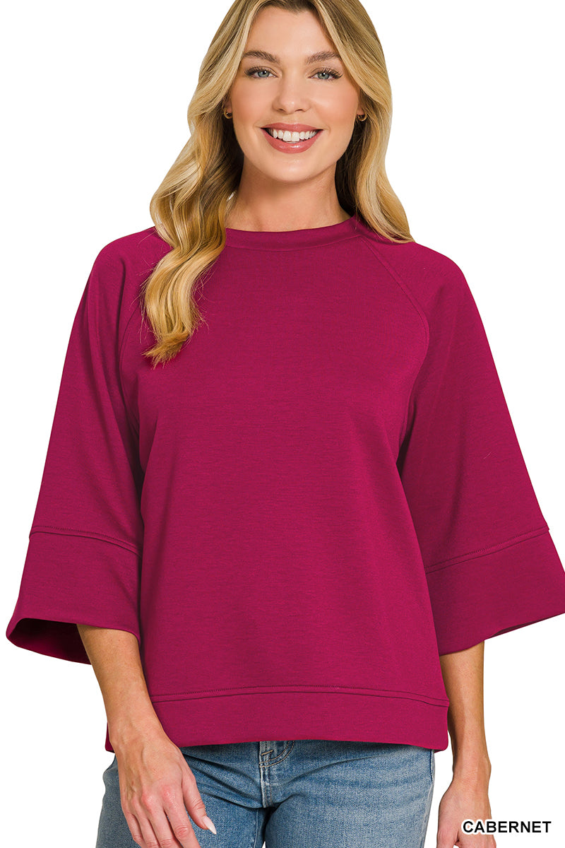 Zenana-SCUBA 3/4 SLEEVE PULLOVER