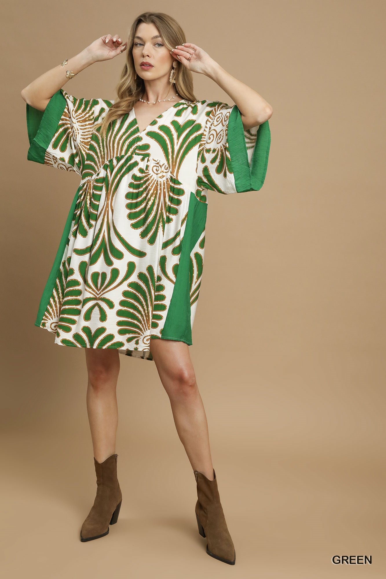 Abstract print Kimono Sleeve dress