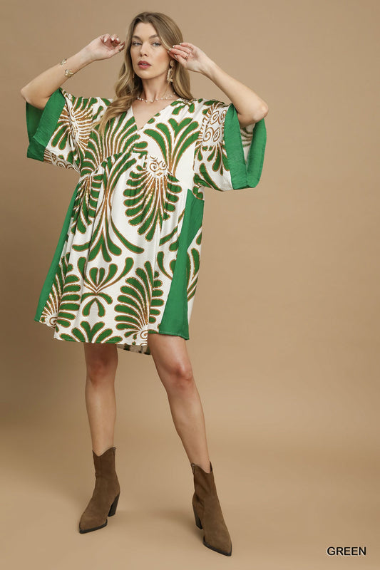 Abstract print Kimono Sleeve dress