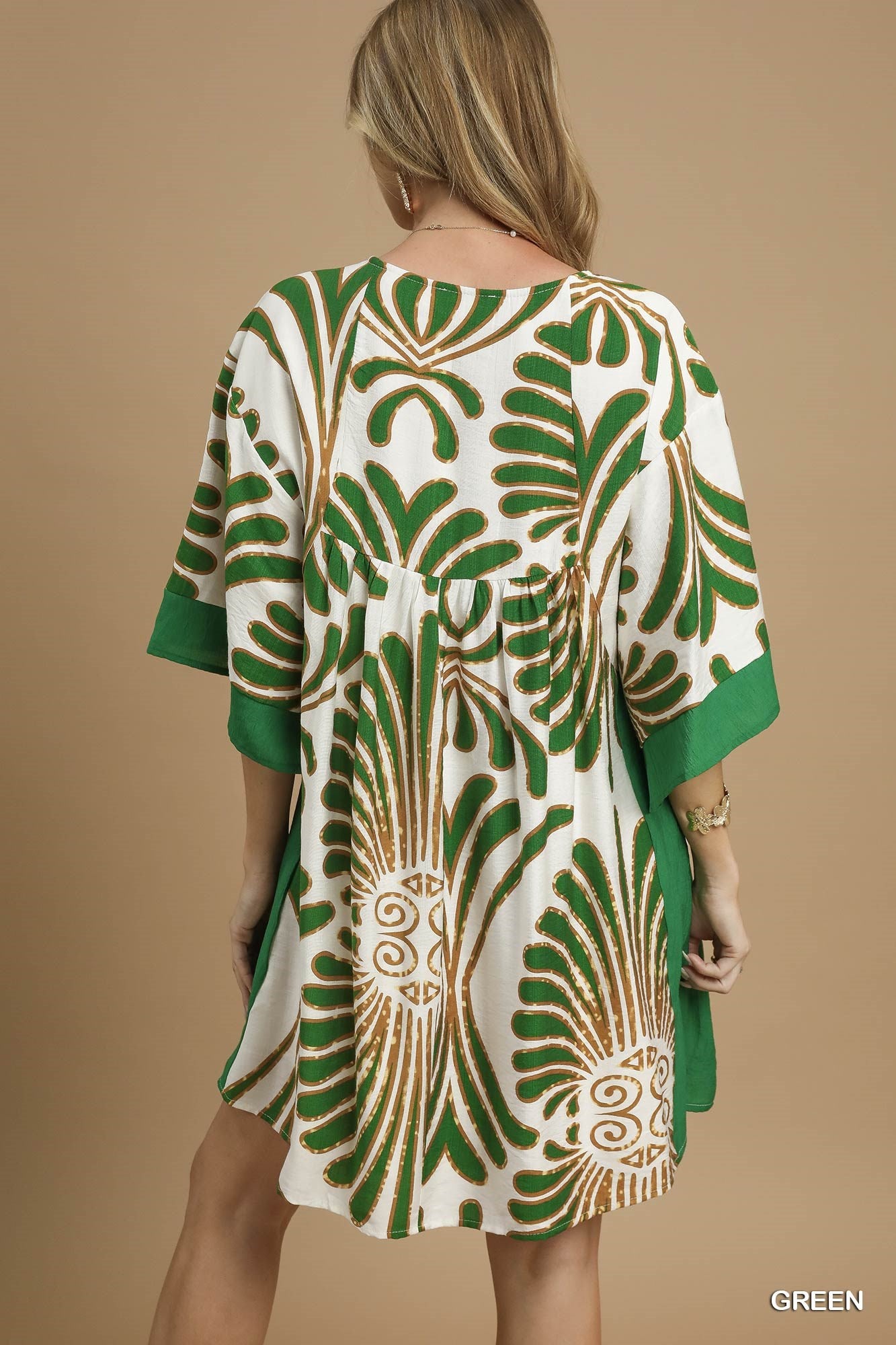 Abstract print Kimono Sleeve dress