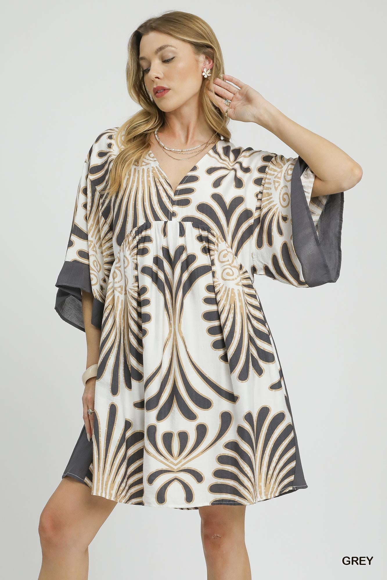 BOHO Sunburst Print V Neck Dress