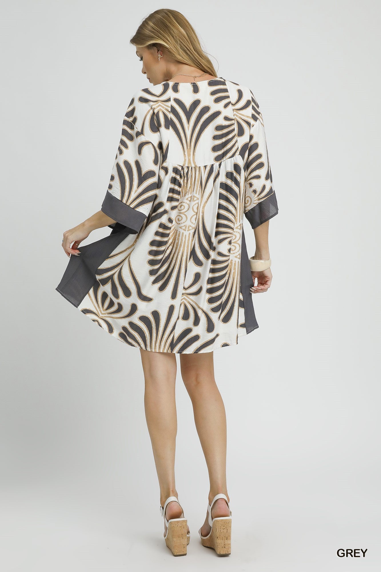 Abstract print Kimono Sleeve dress