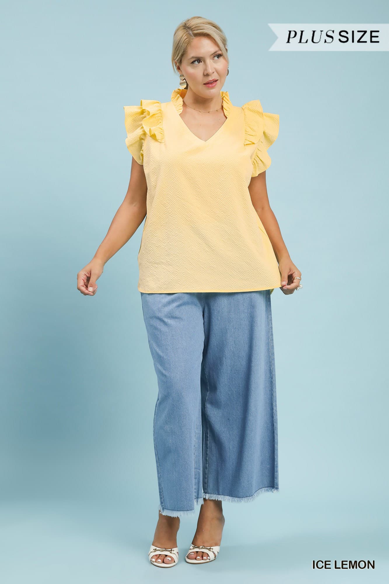 Plus Size Ruffle Sleeve V Neck Blouse