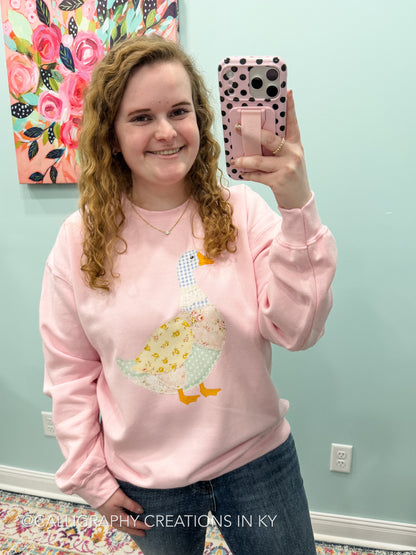 Faux Patchwork Goose Sweatshirt