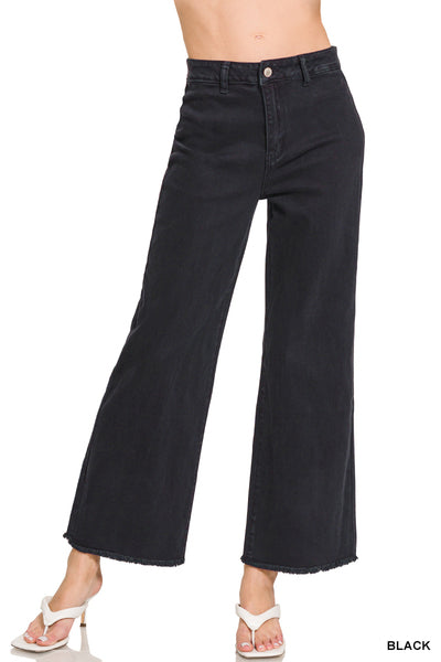 Zenana Acid Washed High Waist Frayed Wide Pants