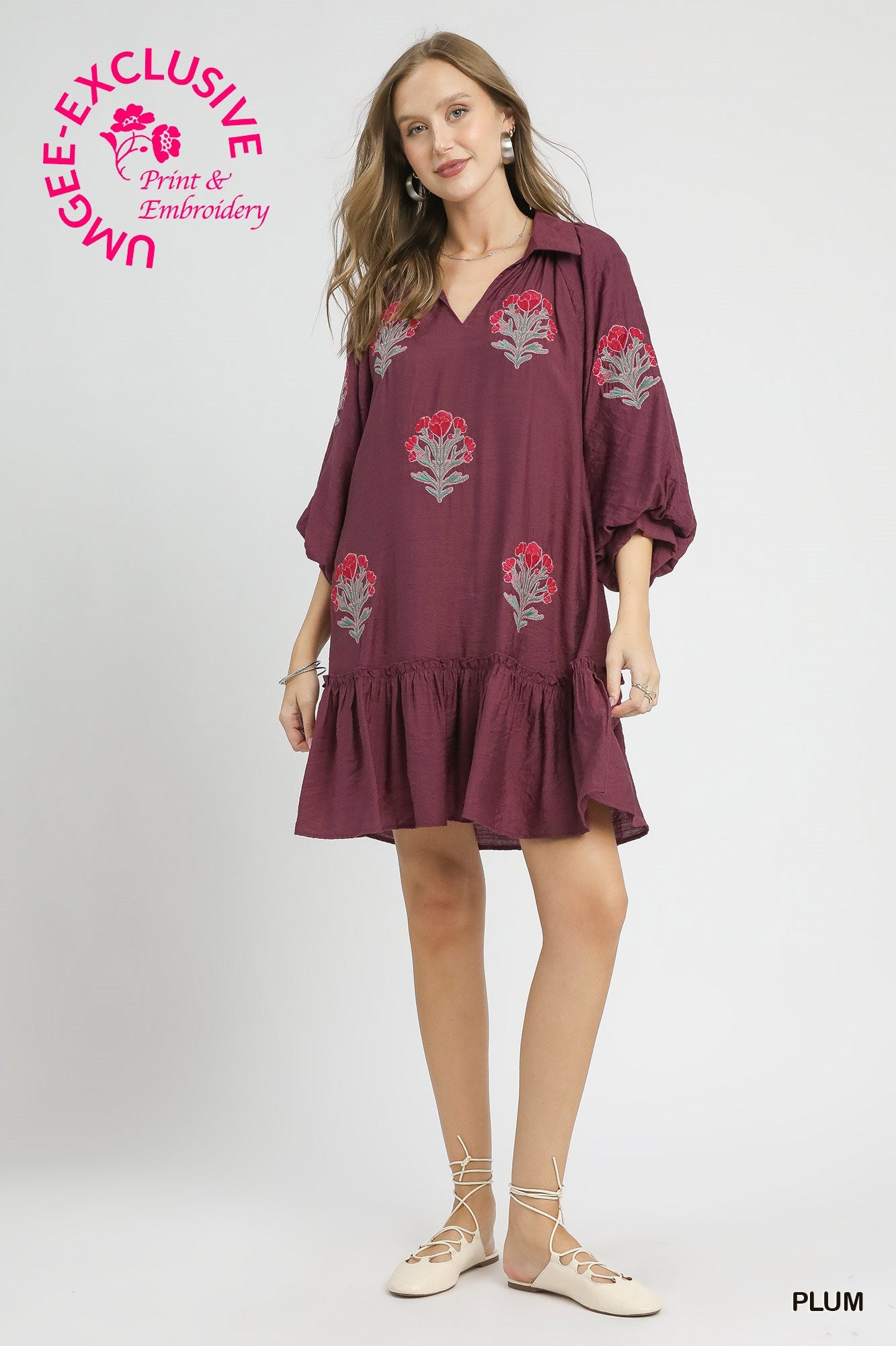 Single Flowers Stem Collared Dress