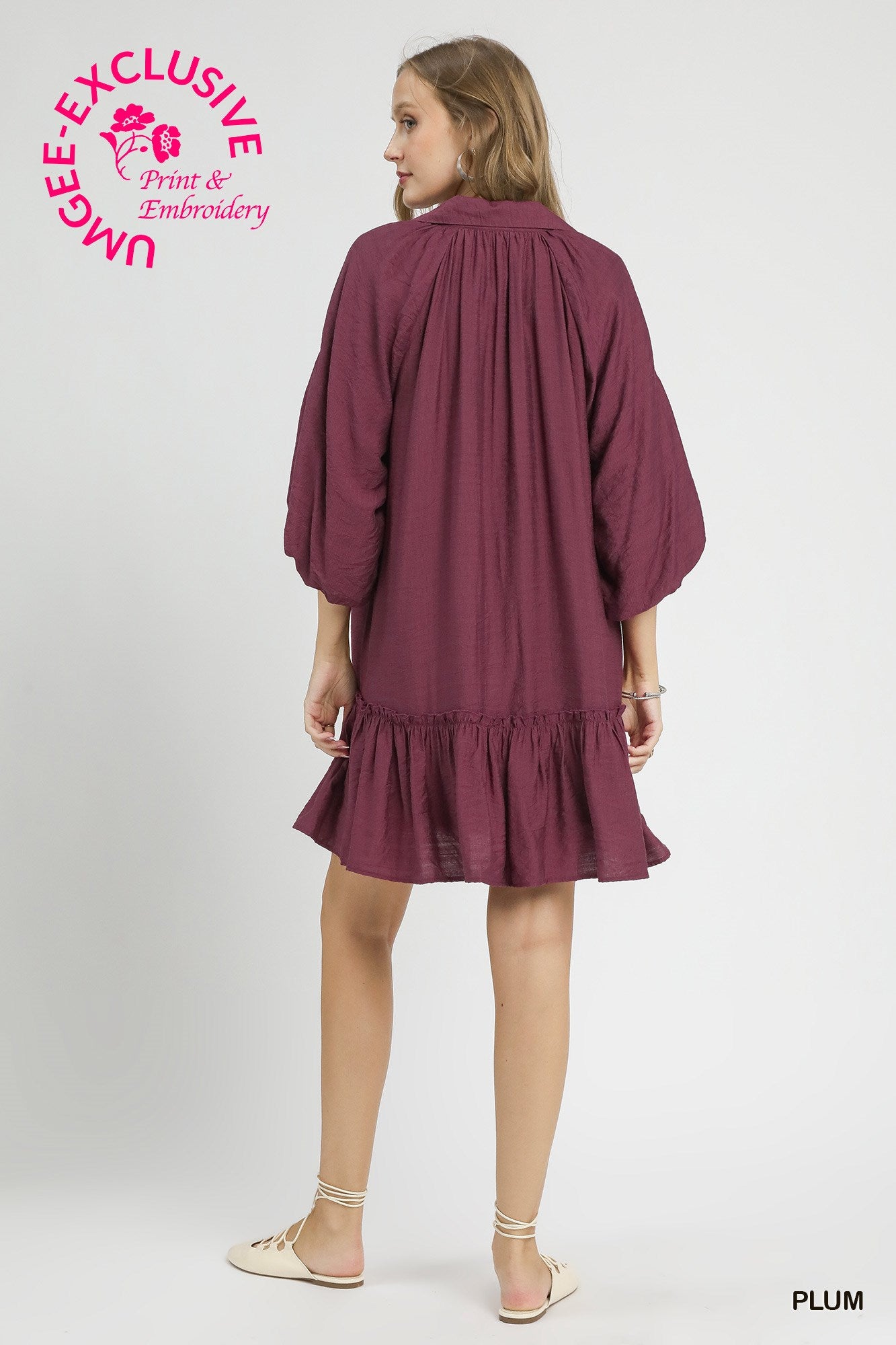 Single Flowers Stem Collared Dress