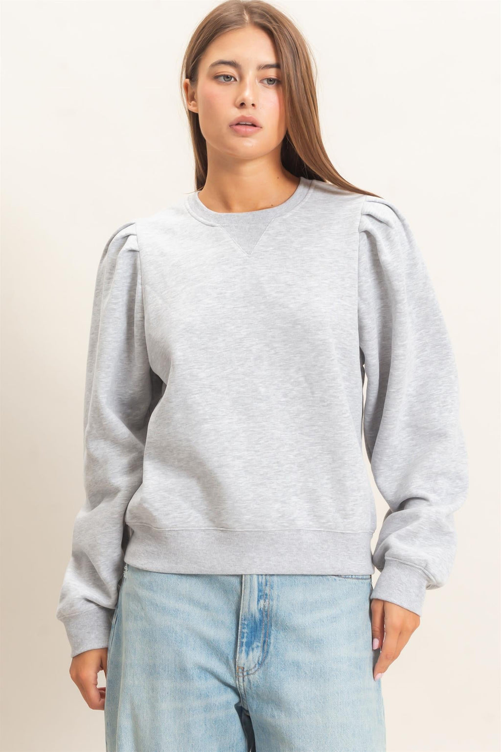 DZ-Puff Sleeve Crew Neck Sweatshirt