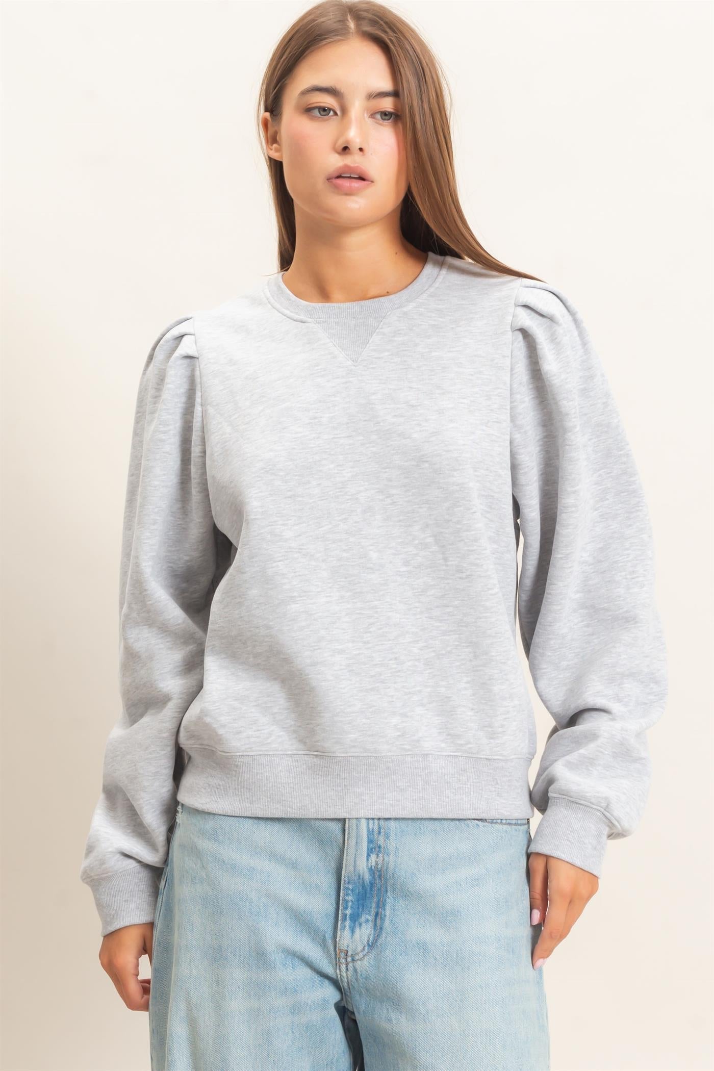 DZ-Puff Sleeve Crew Neck Sweatshirt