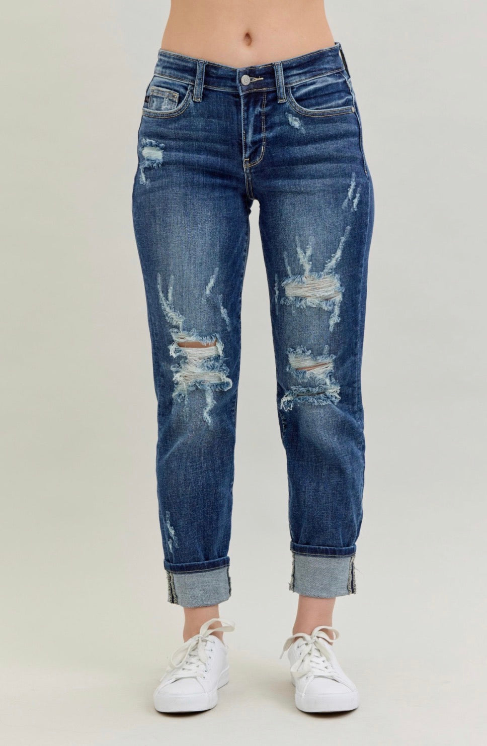 MR Cuffed Destroy Boyfriend Jeans  • Judy Blue