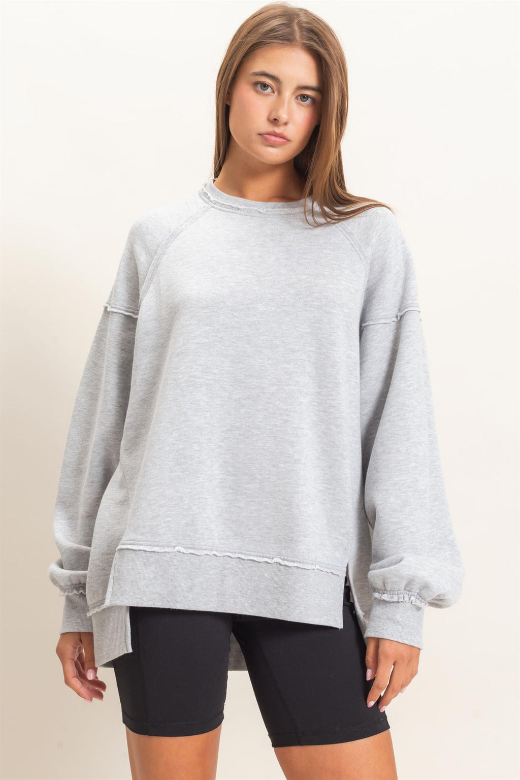 Hyfve-Acid Wash Raw Edge Sweatshirt