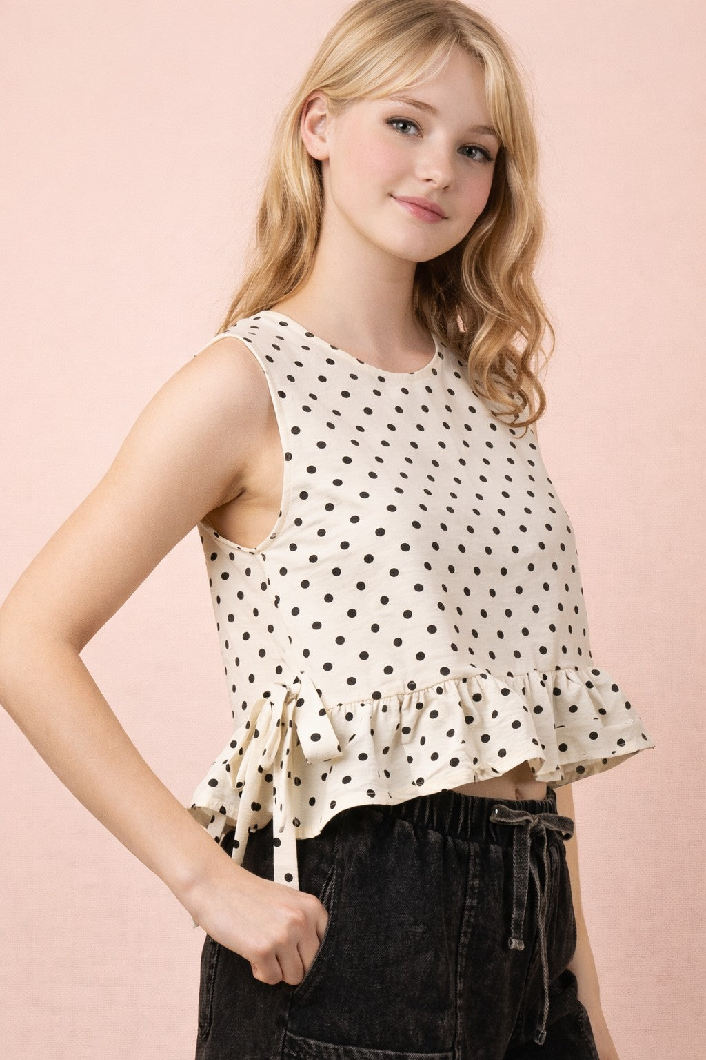 Side Tie Detail Ruffled Top