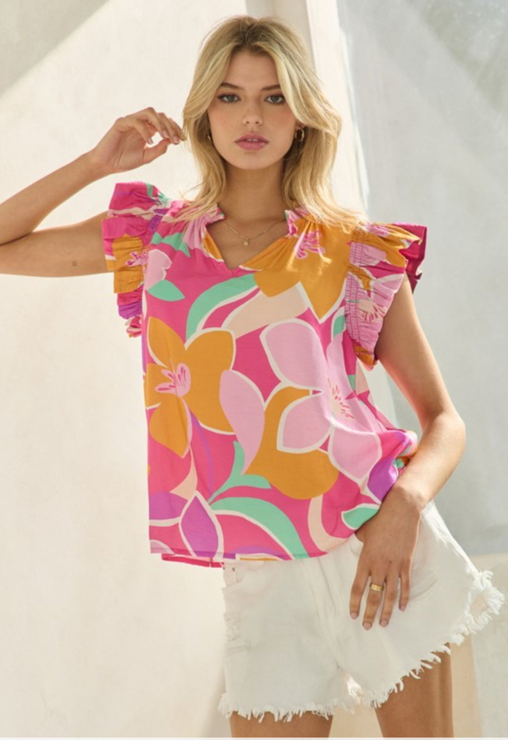 Floral Printed Flutter Sleeve