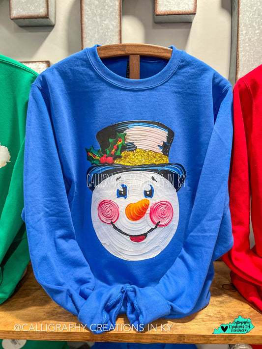 Blue Painted Snowman Sweatshirt