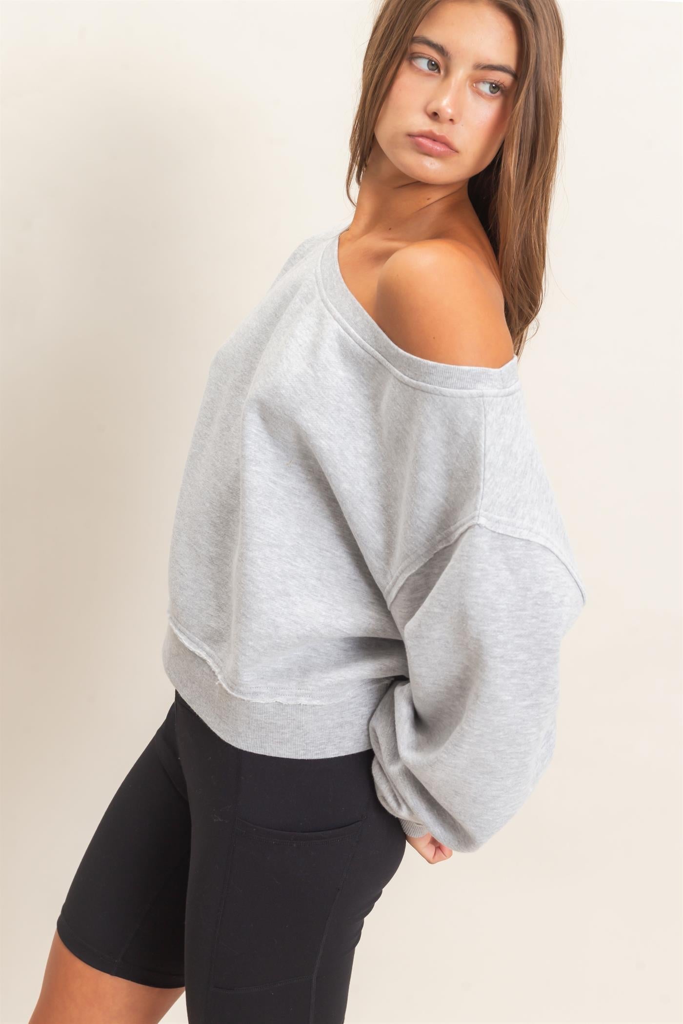 Hyfve- Raw Edge Acid Wash Off The Shoulder Sweatshirt
