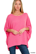 Zenana-RAISED RIB BAT SLEEVE TOP