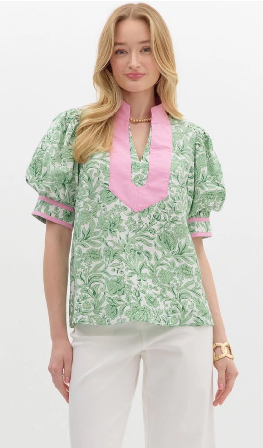 Green Entro Floral Print Top