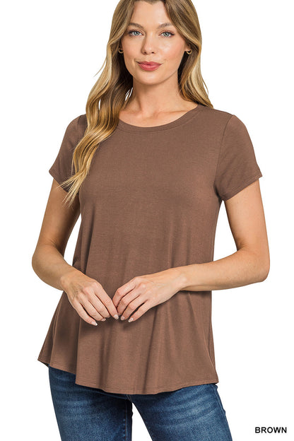 Zenana- FLOWY ROUND HEM RAYON SHORT SLEEVE TOP