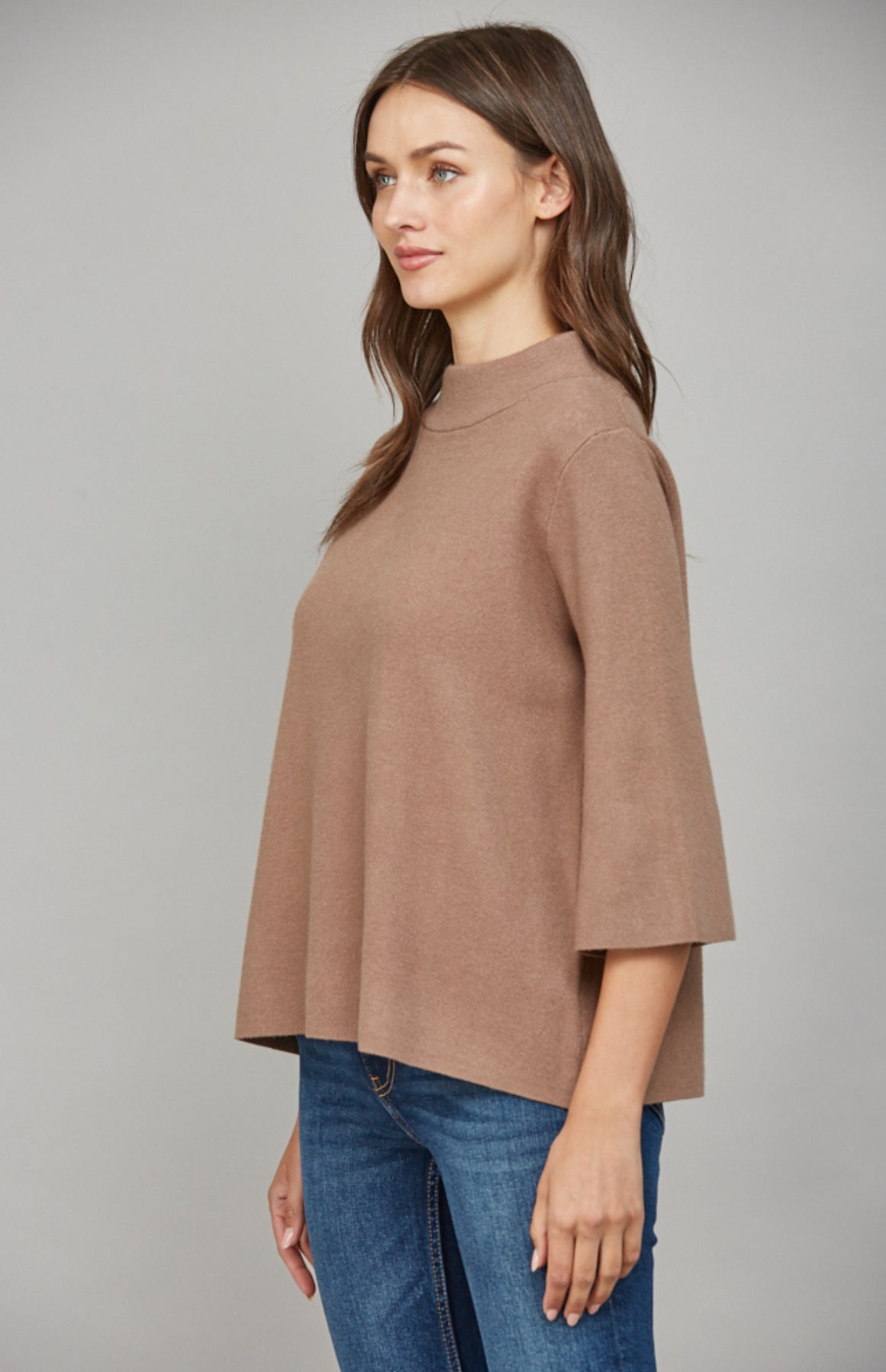 Mock Neck Pullover Bell Sleeve Sweater