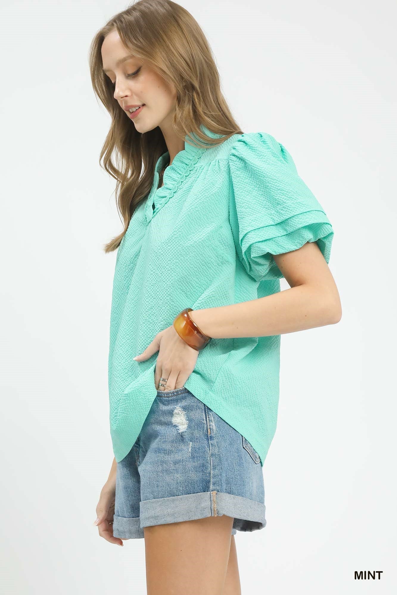 Mint | Puff Sleeve Top