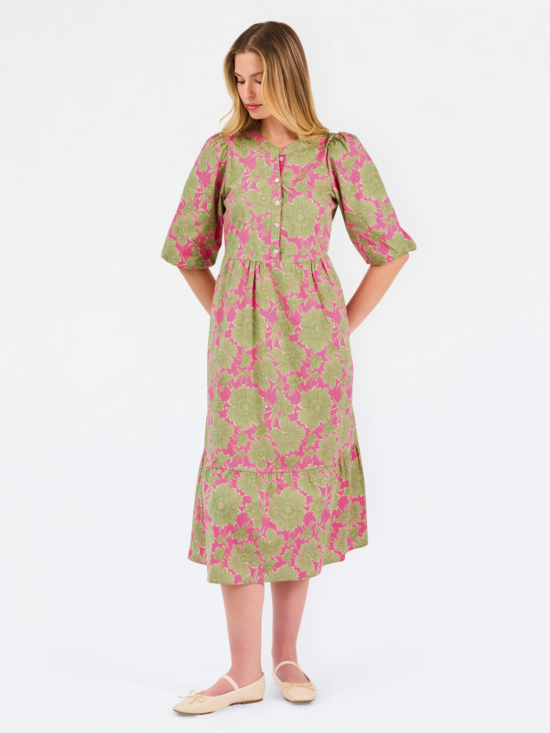 Mary Square-Riley Midi Dress | Garden District Green