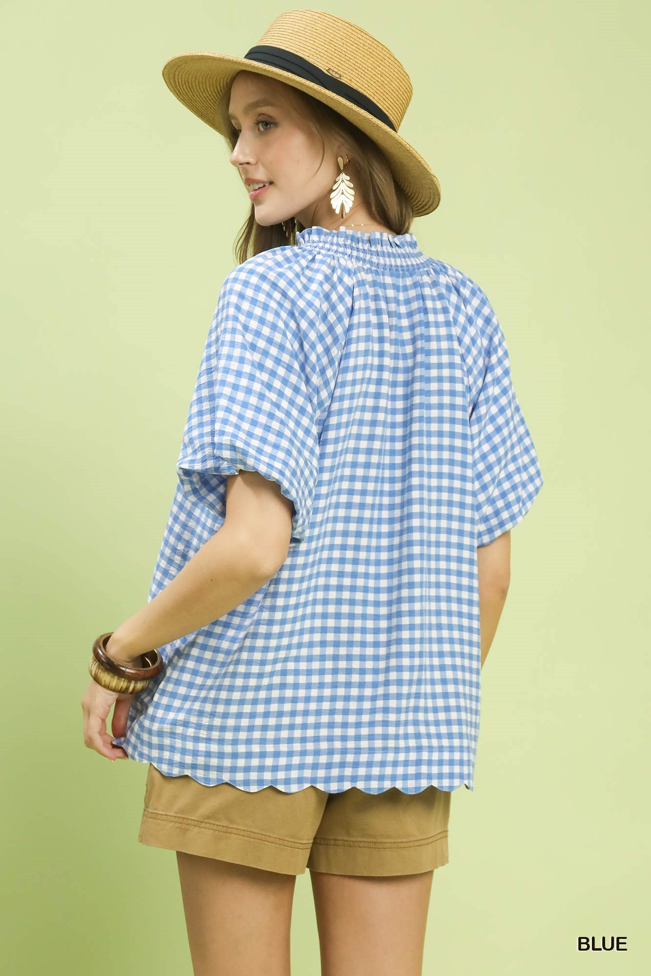 Blue | Scalloped Gingham Top