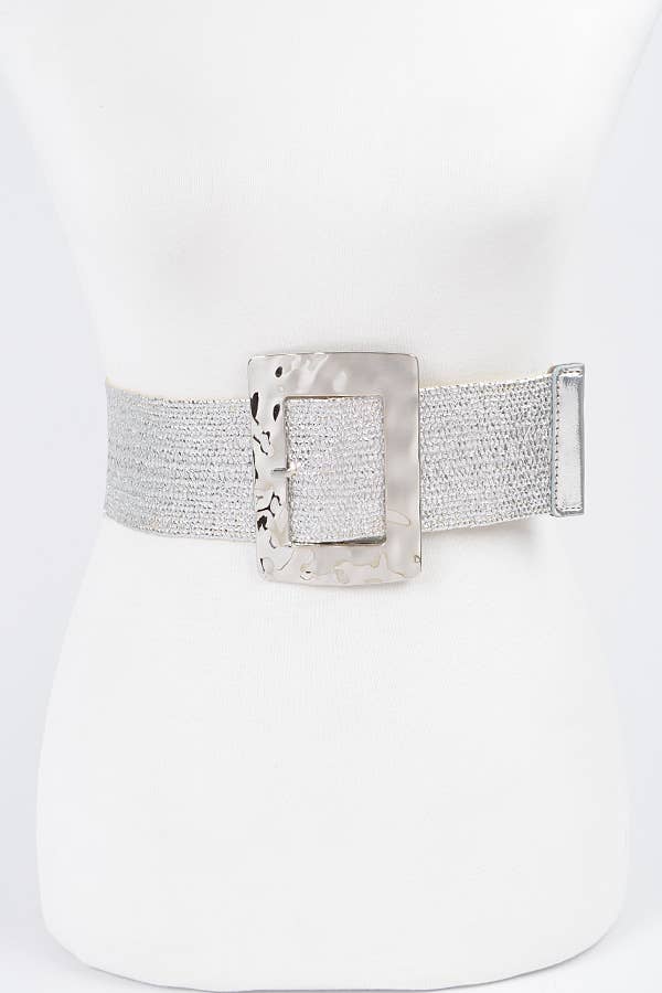 Rectangle Metal Buckle Stretch Straw Belt