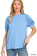 Zenana RAISED RIB PUFF SLEEVE TOP