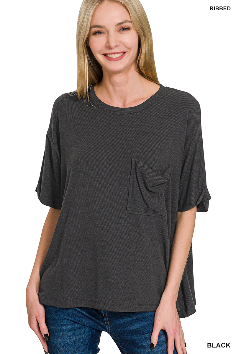 Zenana-OVERSIZED RIBBED ROUND NECK SHORT SLEEVE TEE