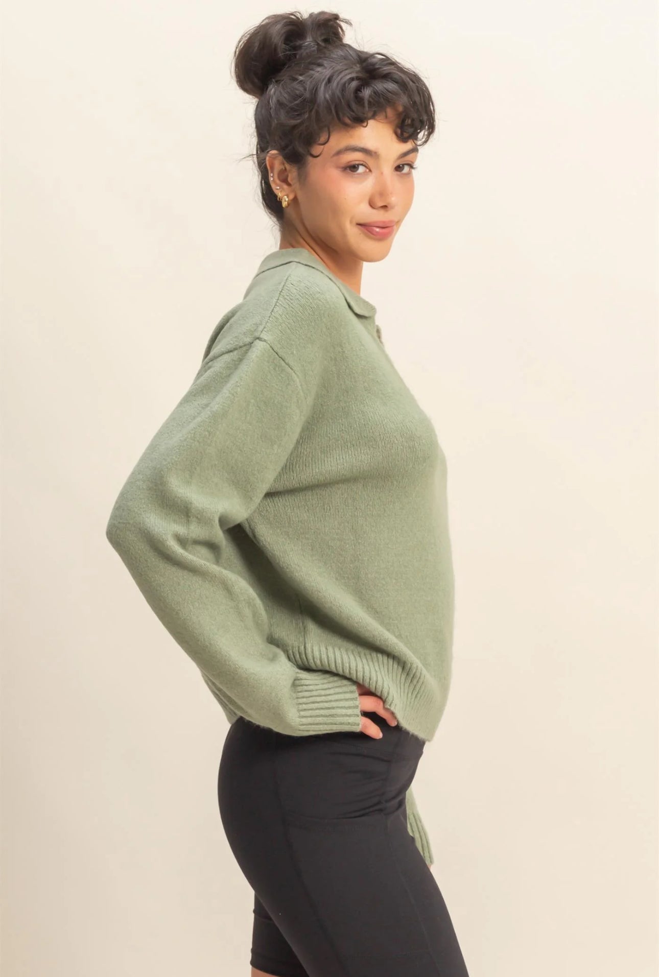 V-Neck Collared Knit Sweater
