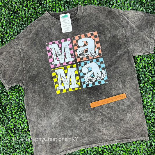 Mama Check Acid Wash Tee