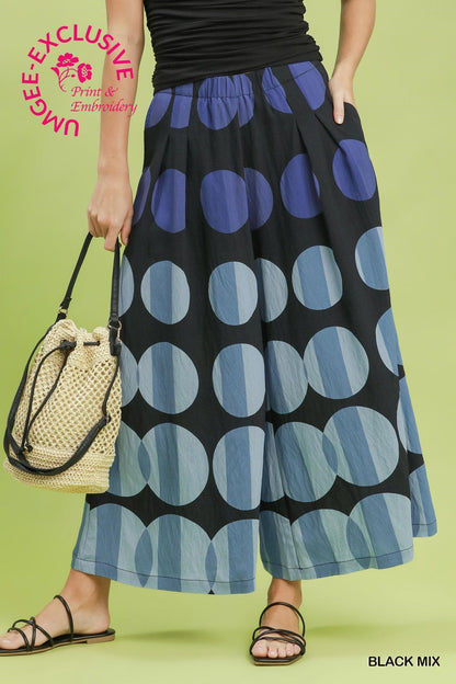 Umgee-Oversized Dot Print Wide Leg Pants