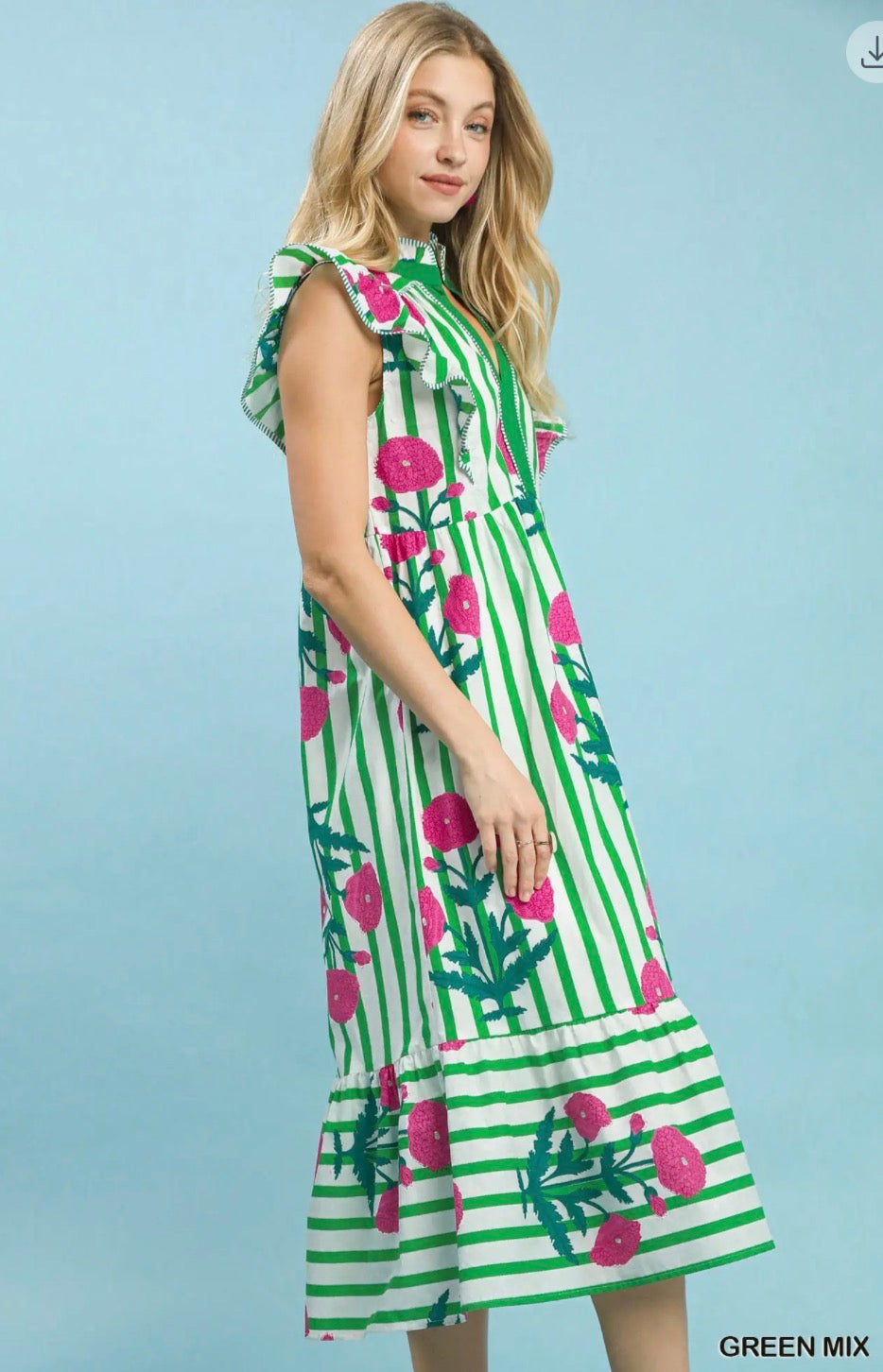 Bloom & Stripe Midi Dress