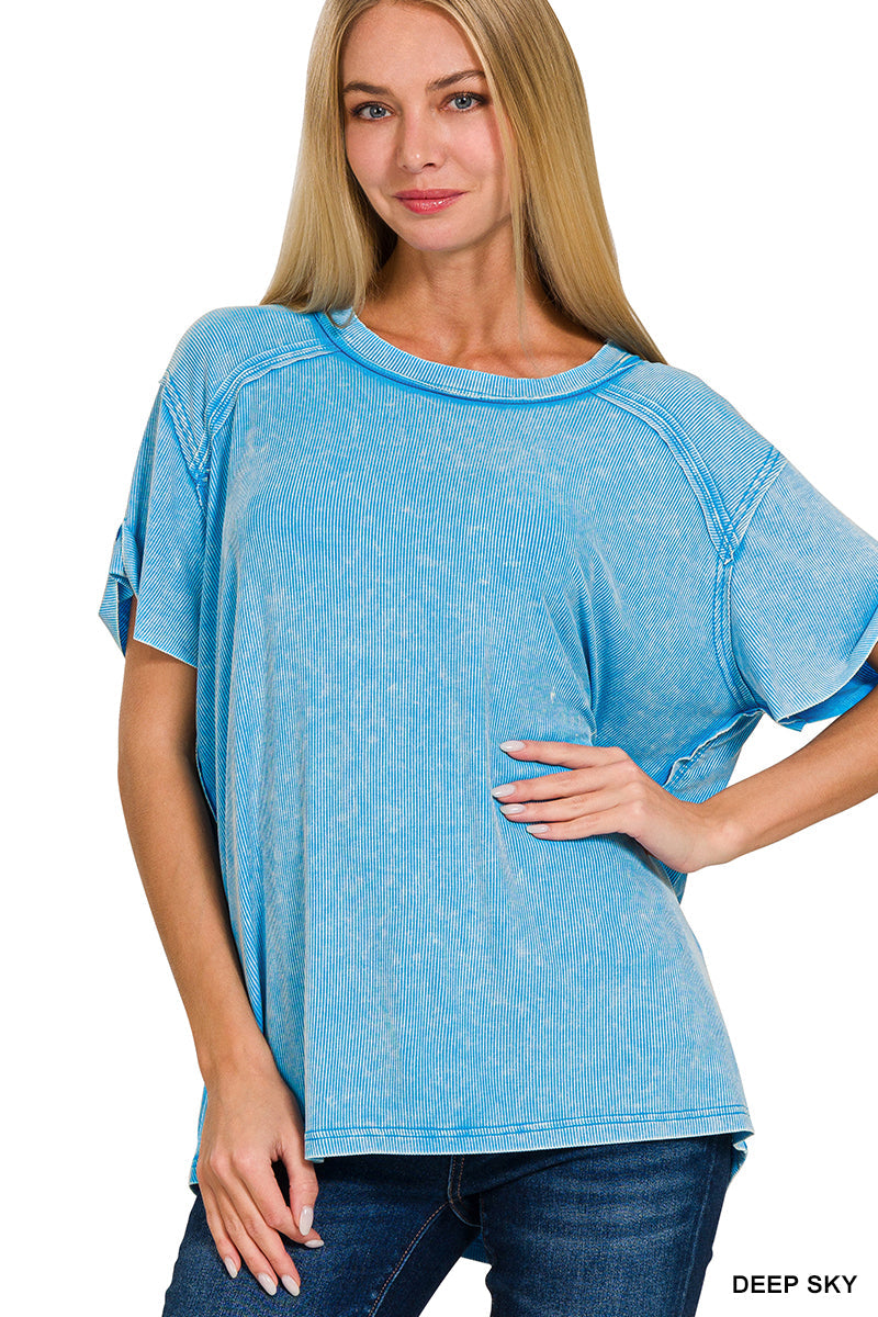 Deep Sky • Washed Ribbed Boat Neck Top