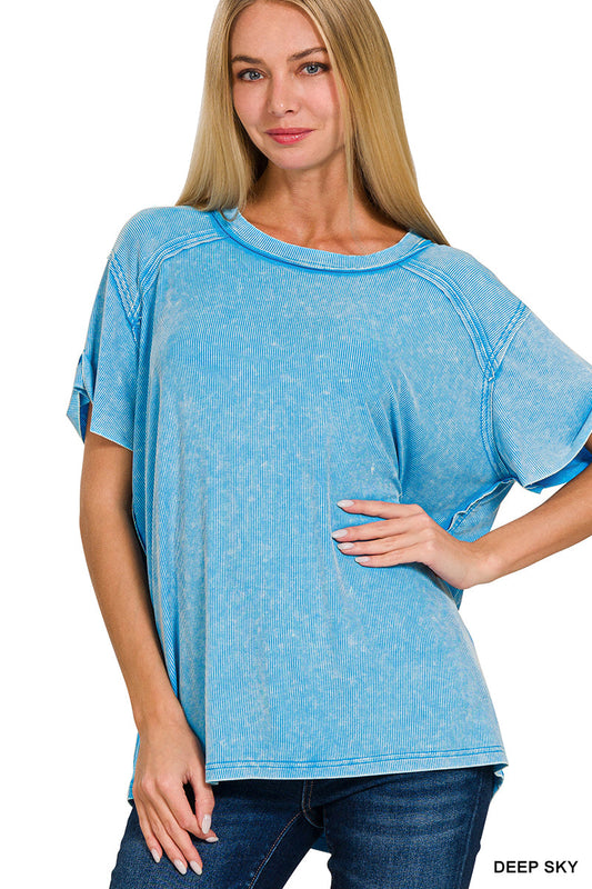 Deep Sky • Washed Ribbed Boat Neck Top
