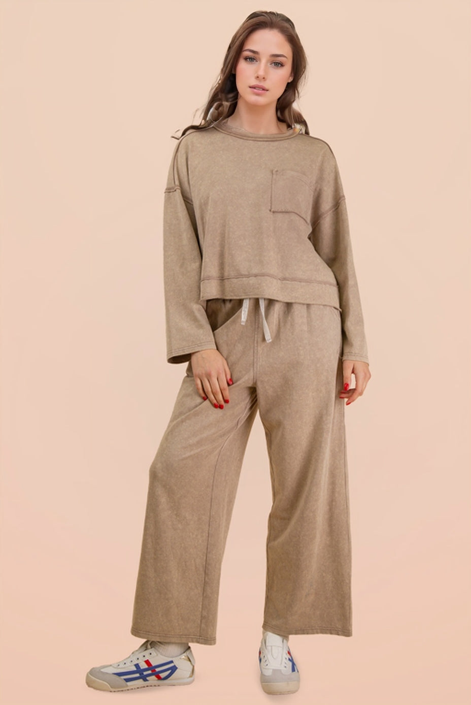 Oversized knit top and wide leg pants matching set