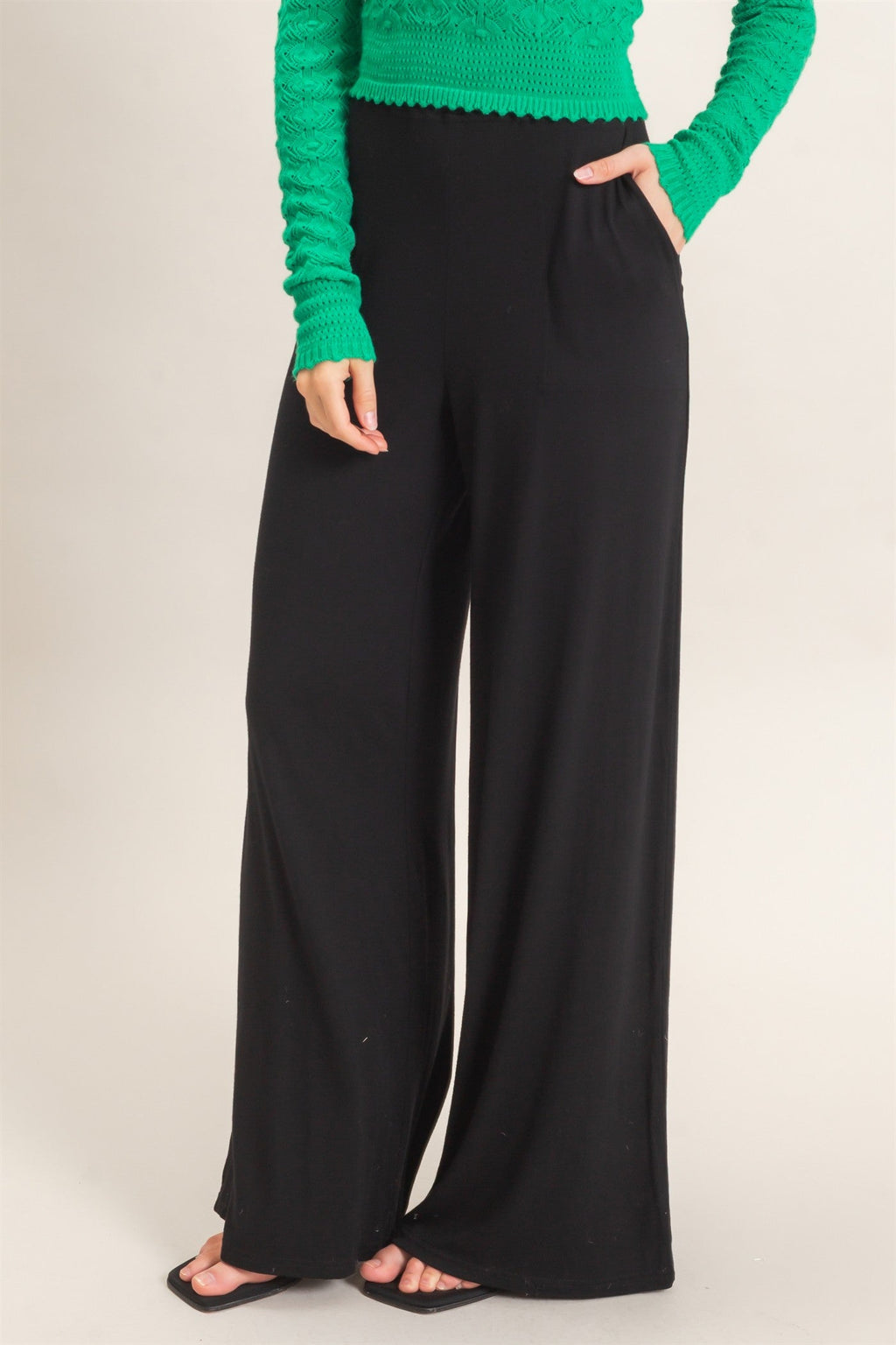 Hyfve-Boat Neck Boxy Top, Wide-Leg Elastic Waist Pants