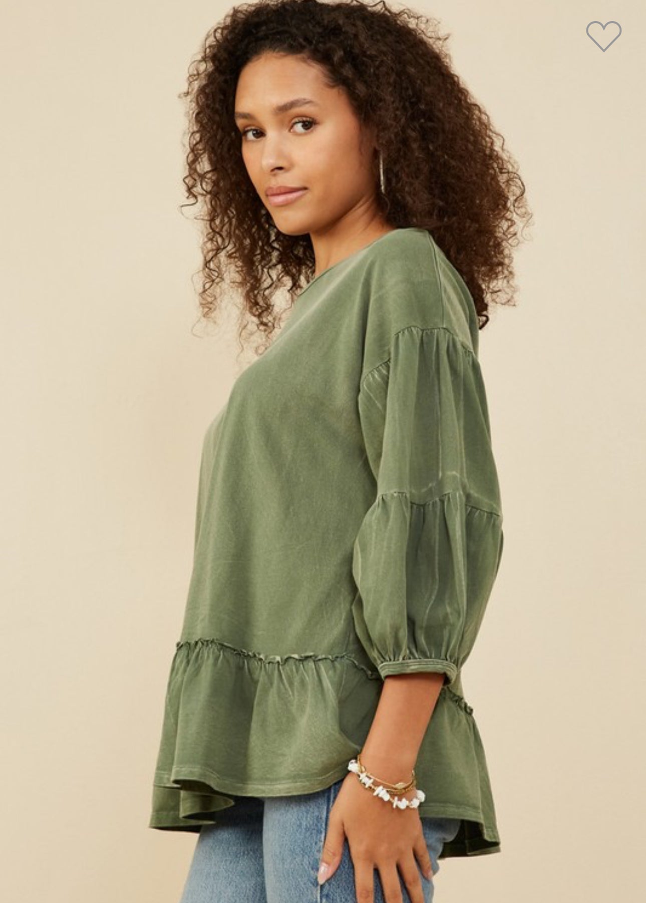 BB - Washed Puff Sleeve Ruffled Top - Talk of the Town