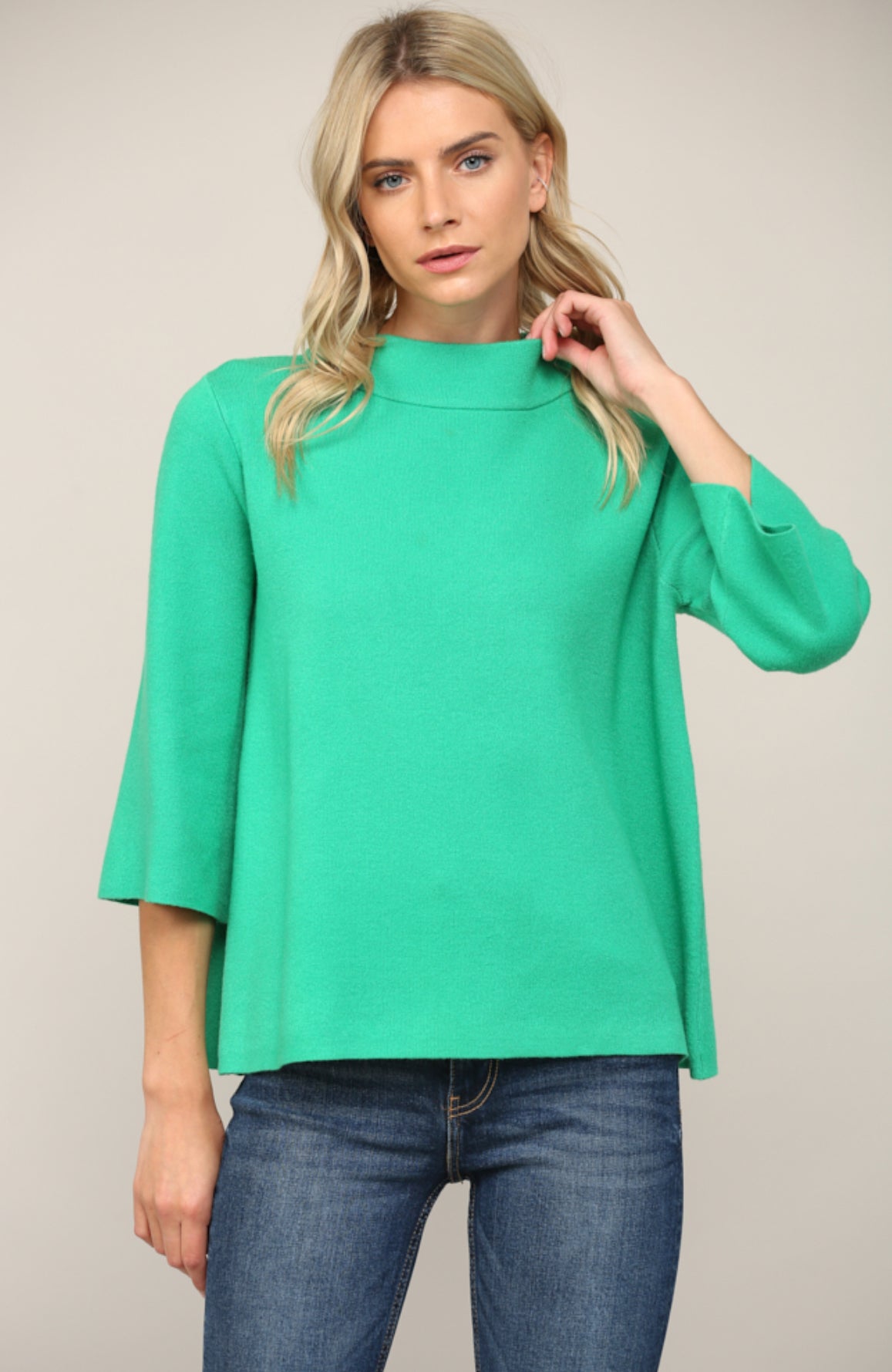 Mock Neck Pullover Bell Sleeve Sweater - Talk of the Town