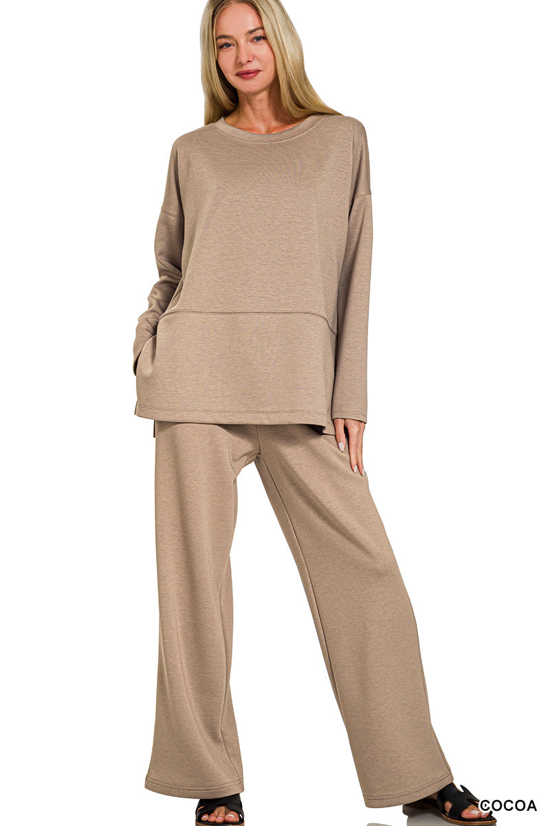 Zenana-SCUBA SIDE SLIT TOP & PANTS SET