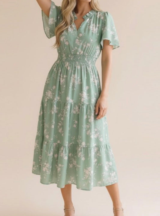 Sage Floral Dress
