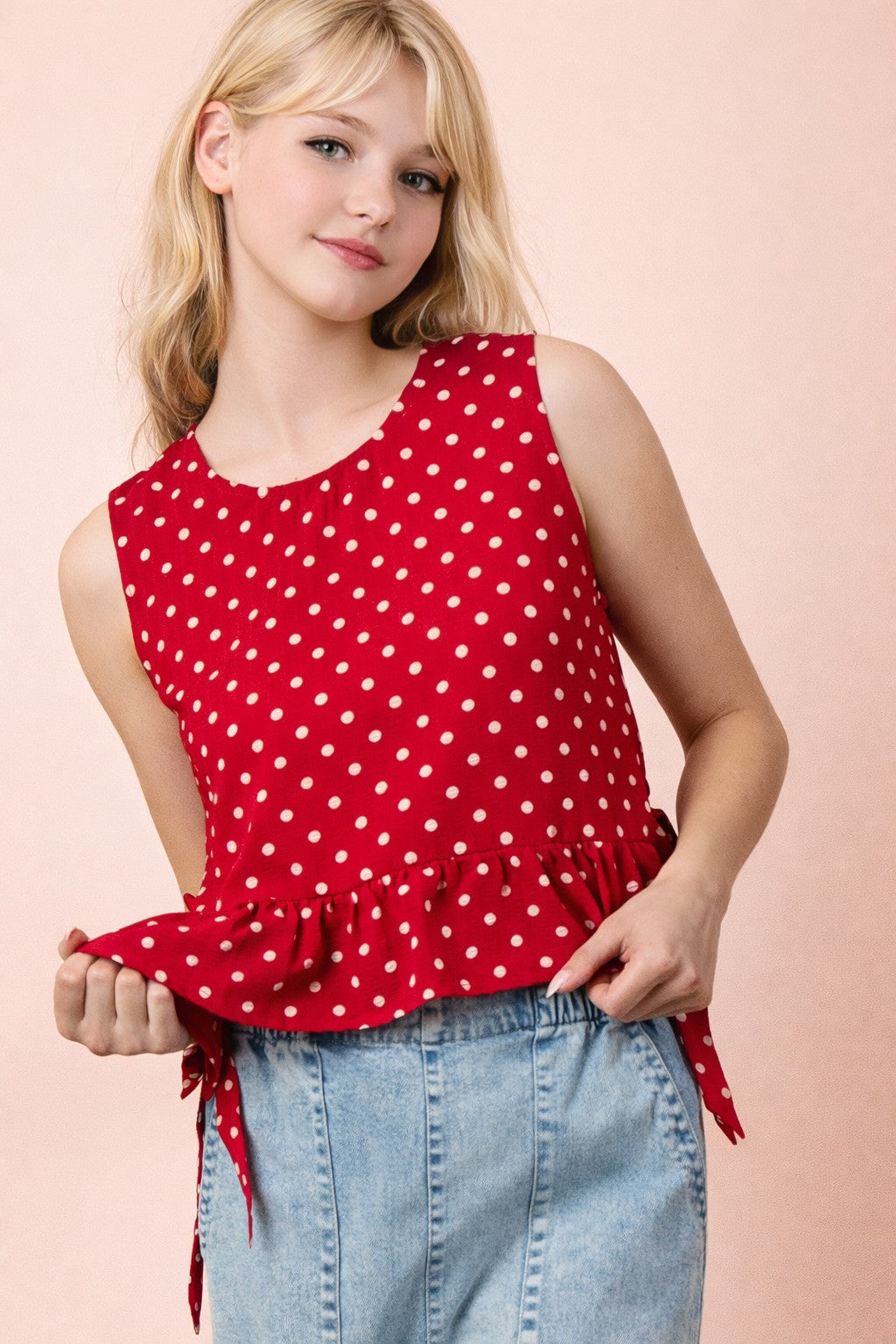 Side Tie Detail Ruffled Top