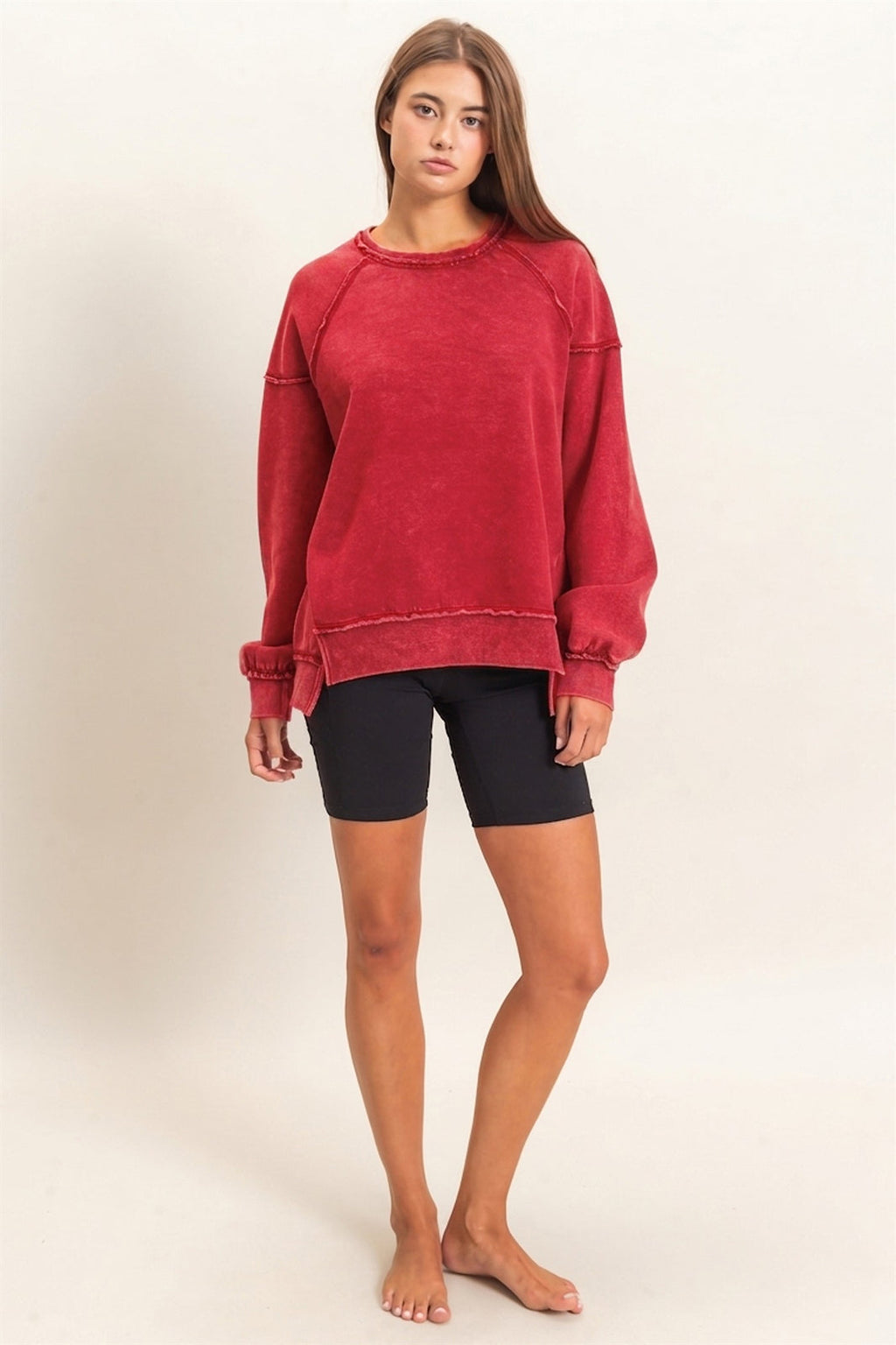 Hyfve-Acid Wash Raw Edge Sweatshirt