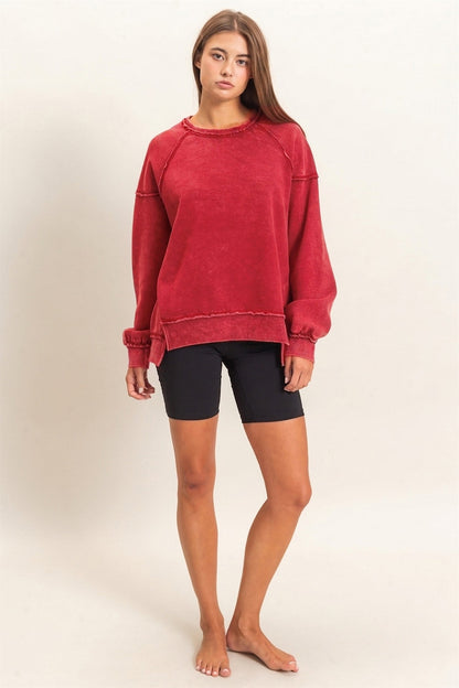 Hyfve-Acid Wash Raw Edge Sweatshirt