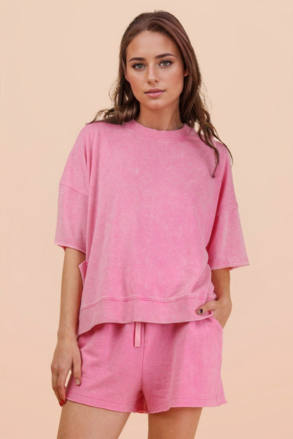 Pink • Mineral Wash Shirt/Shorts Set