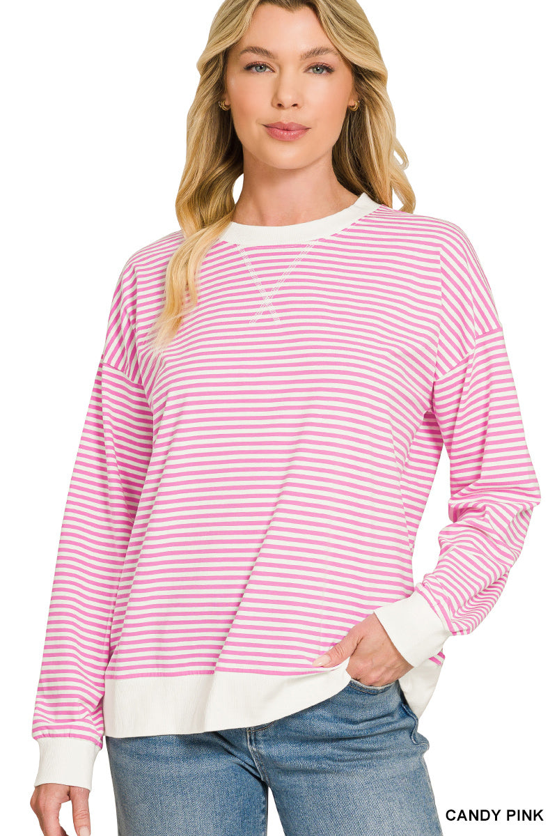 Zenana-STRIPED RIB BANDED PULLOVER